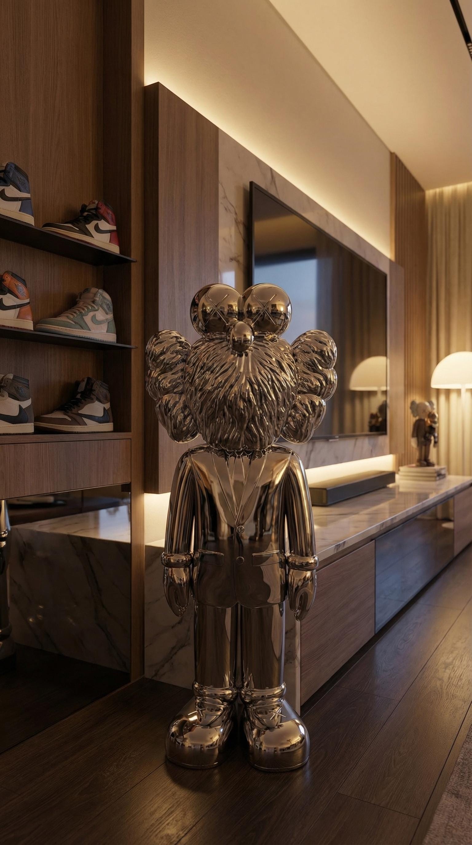 Krom KAWS Tarzı Gentleman Heykeli