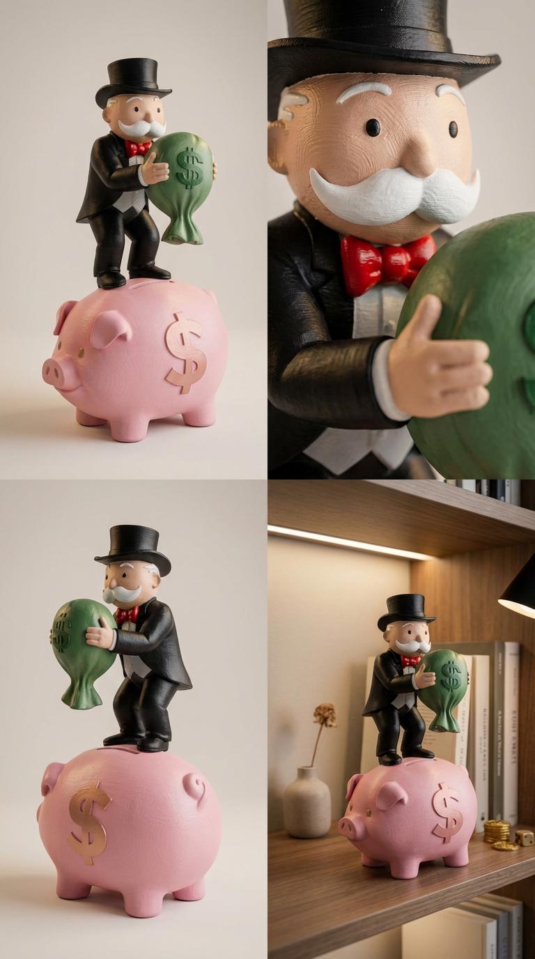 Mr Monopoly Piggy Bank Figurine, Finance Desk Decor, Wealthy Uncle Statue