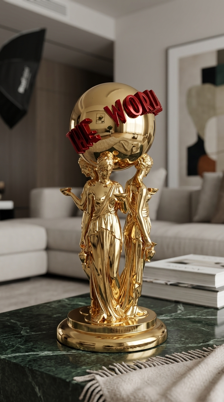 Scarface "The World Is Yours" Statue, Tony Montana Inspired Pop Culture Decor Gold Chrome