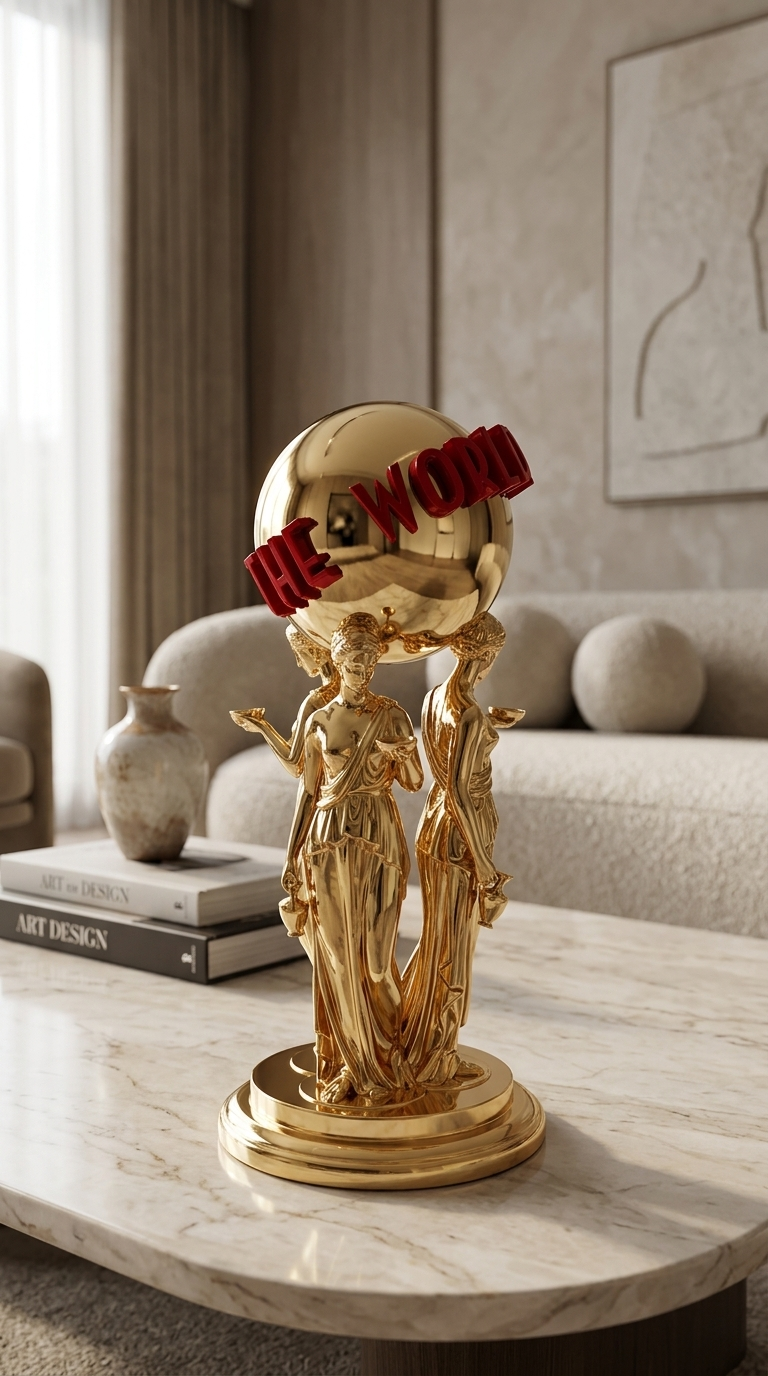 Scarface "The World Is Yours" Statue, Tony Montana Inspired Pop Culture Decor Gold Chrome