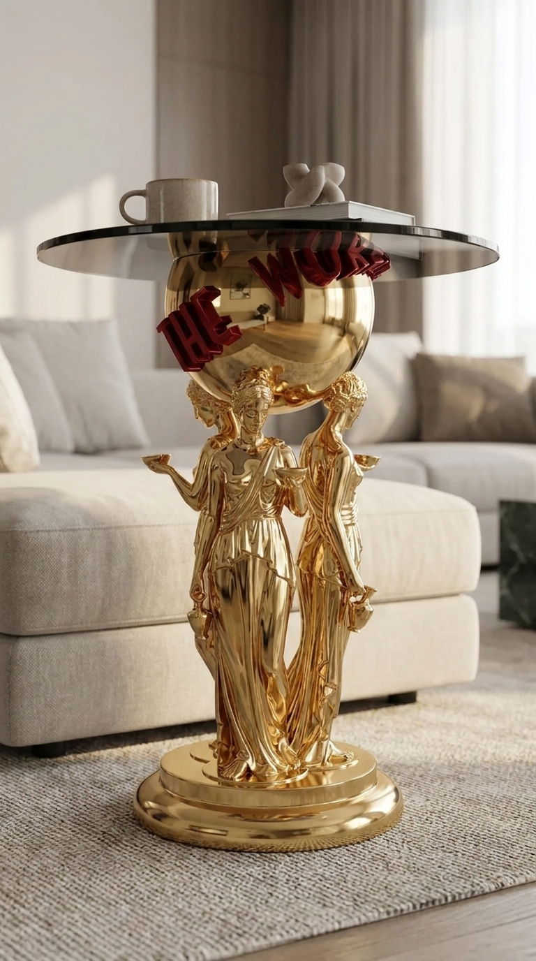 Scarface "The World Is Yours" Table, Tony Montana Inspired Pop Culture Decor Gold Chrome
