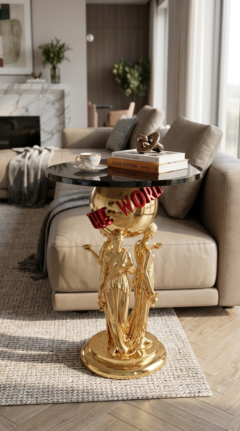 Scarface "The World Is Yours" Table, Tony Montana Inspired Pop Culture Decor Gold Chrome