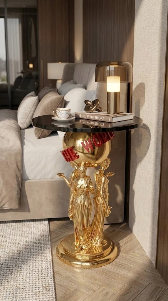 Scarface "The World Is Yours" Table, Tony Montana Inspired Pop Culture Decor Gold Chrome