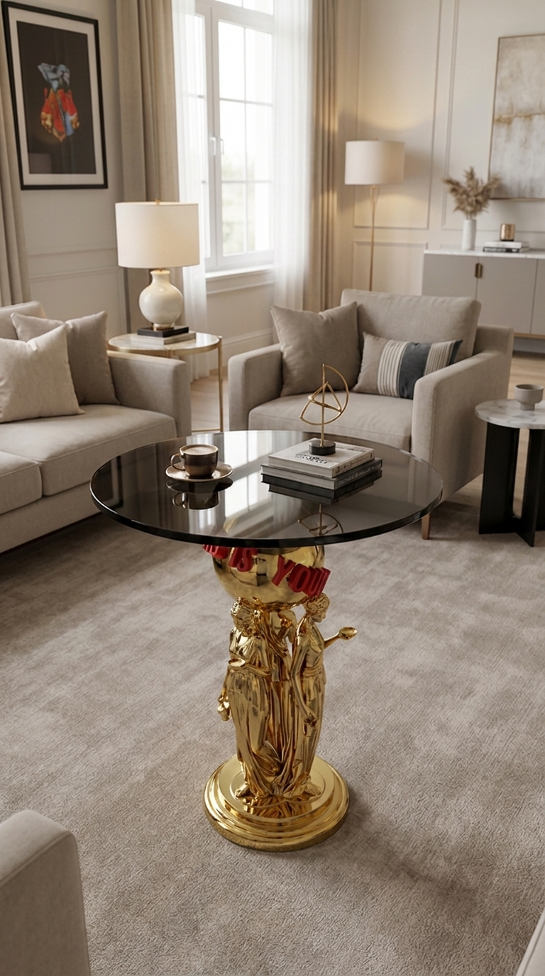 Scarface "The World Is Yours" Table, Tony Montana Inspired Pop Culture Decor Gold Chrome