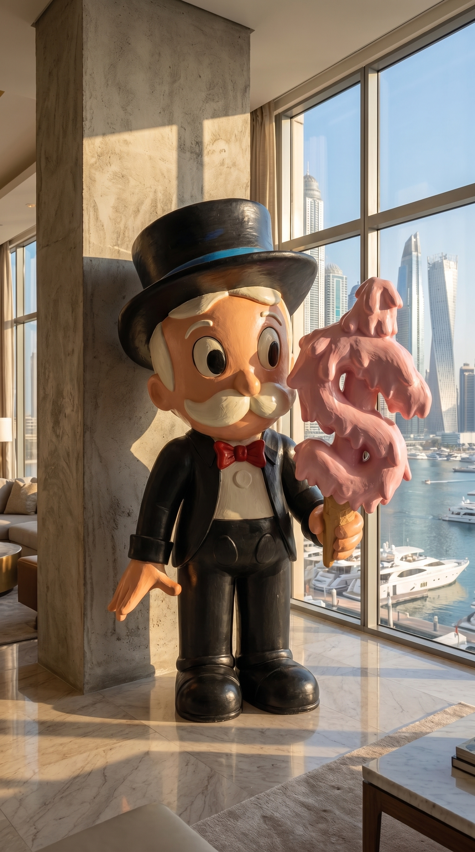 Richie Rich Giant Melting Ice Cream Statue 90 cm, Luxury Pop Art Figure, Modern Home Decor Sculpture, Designer Collector Art