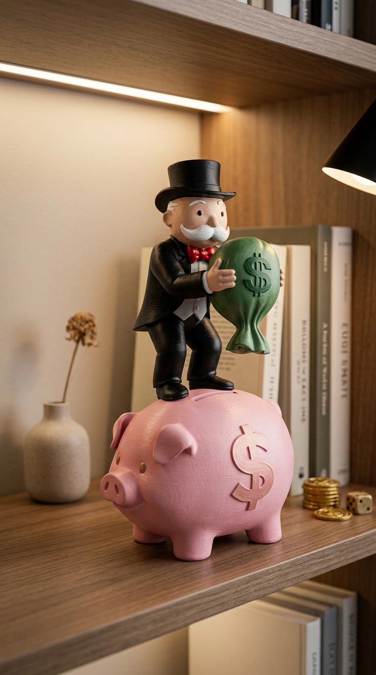Mr Monopoly Piggy Bank Figurine, Finance Desk Decor, Wealthy Uncle Statue