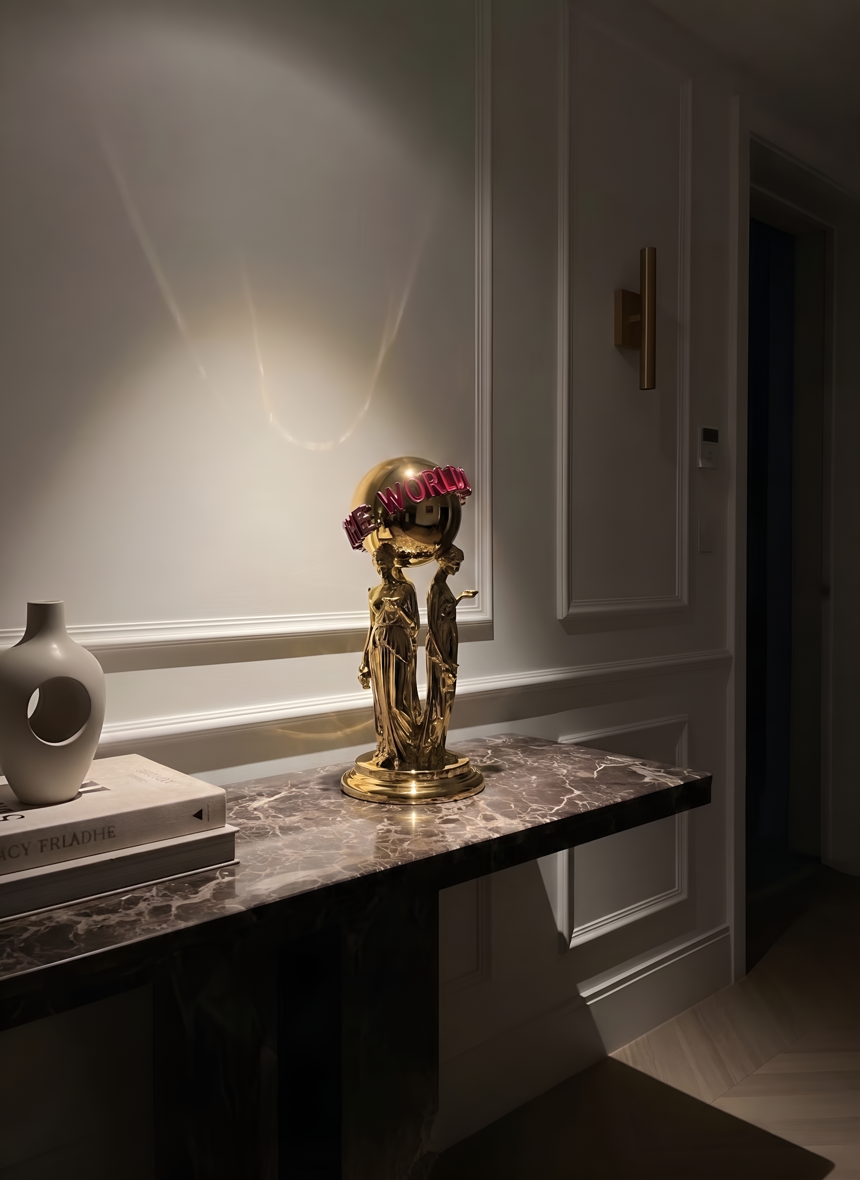 Scarface "The World Is Yours" Statue, Tony Montana Inspired Pop Culture Decor Gold Chrome