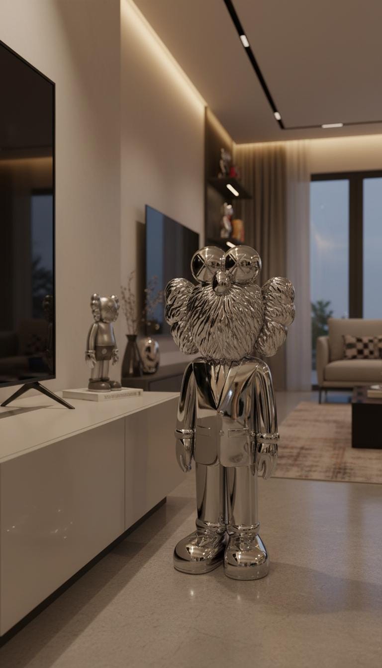 Krom KAWS Tarzı Gentleman Heykeli