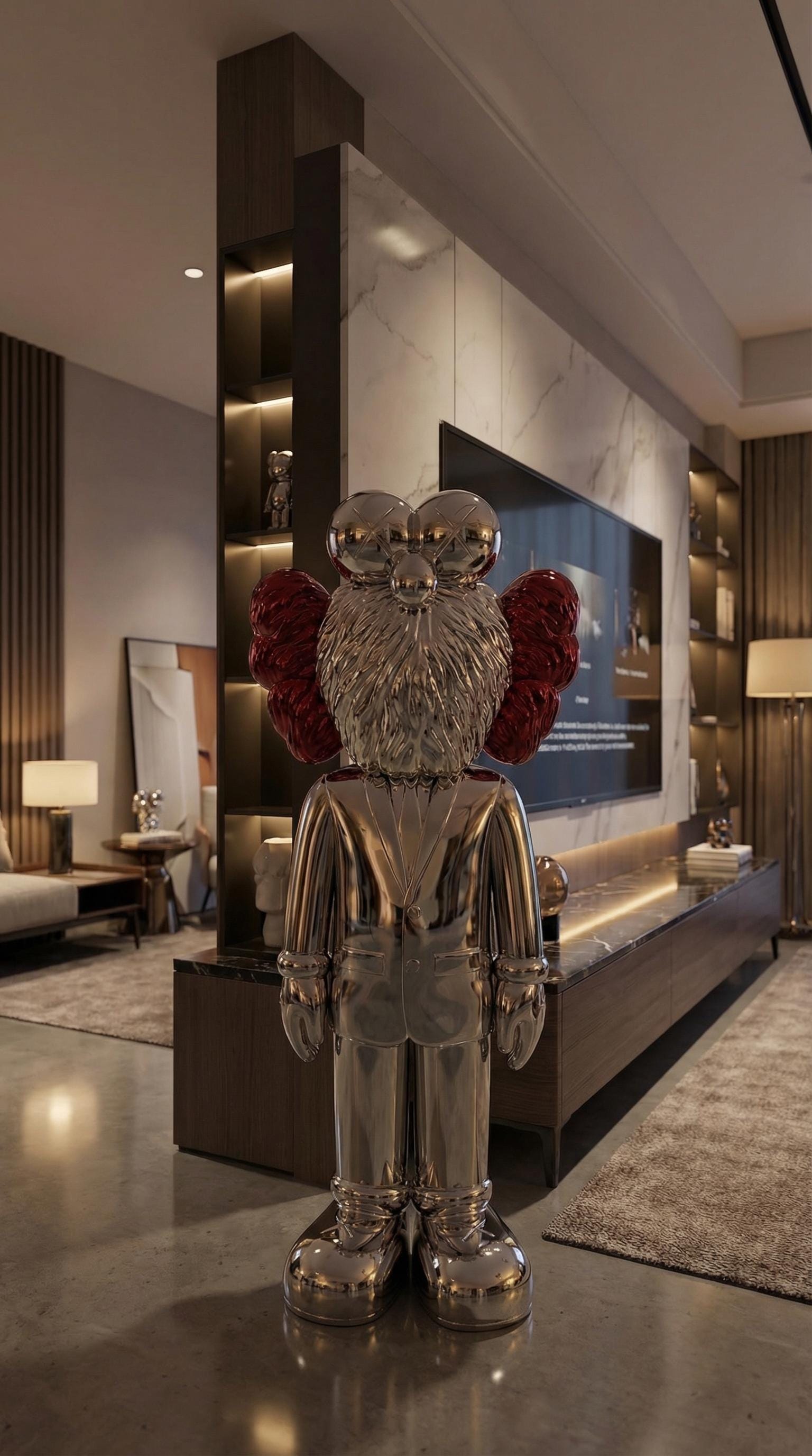 Krom KAWS Tarzı Gentleman Heykeli