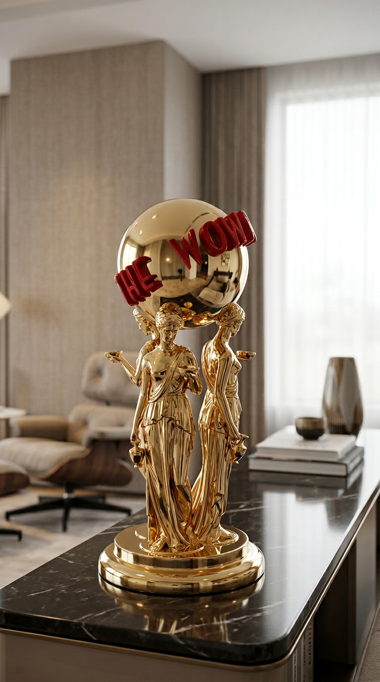 Scarface "The World Is Yours" Statue, Tony Montana Inspired Pop Culture Decor Gold Chrome