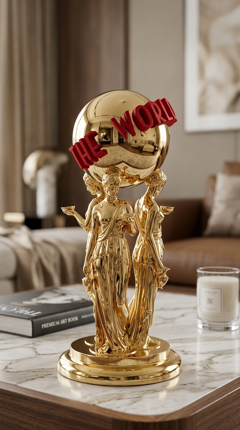 Scarface "The World Is Yours" Statue, Tony Montana Inspired Pop Culture Decor Gold Chrome