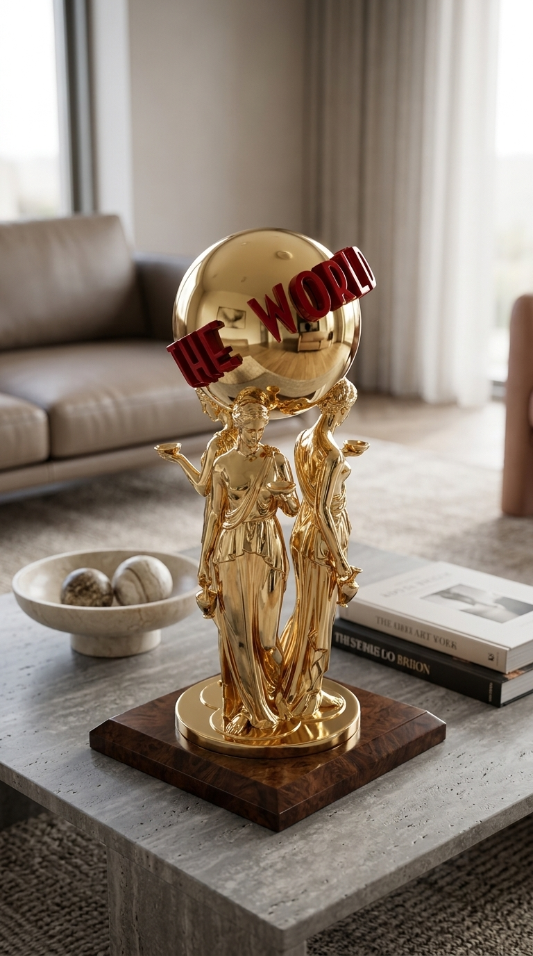 Scarface "The World Is Yours" Statue, Tony Montana Inspired Pop Culture Decor Gold Chrome