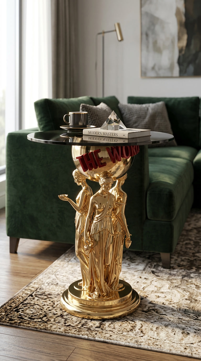 Scarface "The World Is Yours" Table, Tony Montana Inspired Pop Culture Decor Gold Chrome