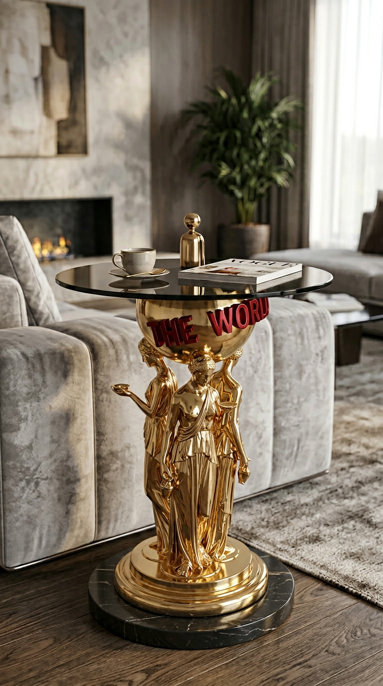 Scarface "The World Is Yours" Table, Tony Montana Inspired Pop Culture Decor Gold Chrome