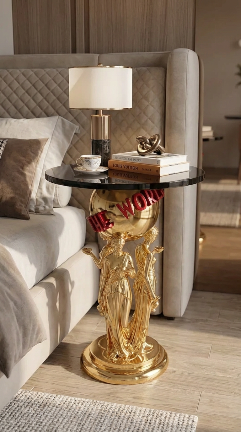 Scarface "The World Is Yours" Table, Tony Montana Inspired Pop Culture Decor Gold Chrome