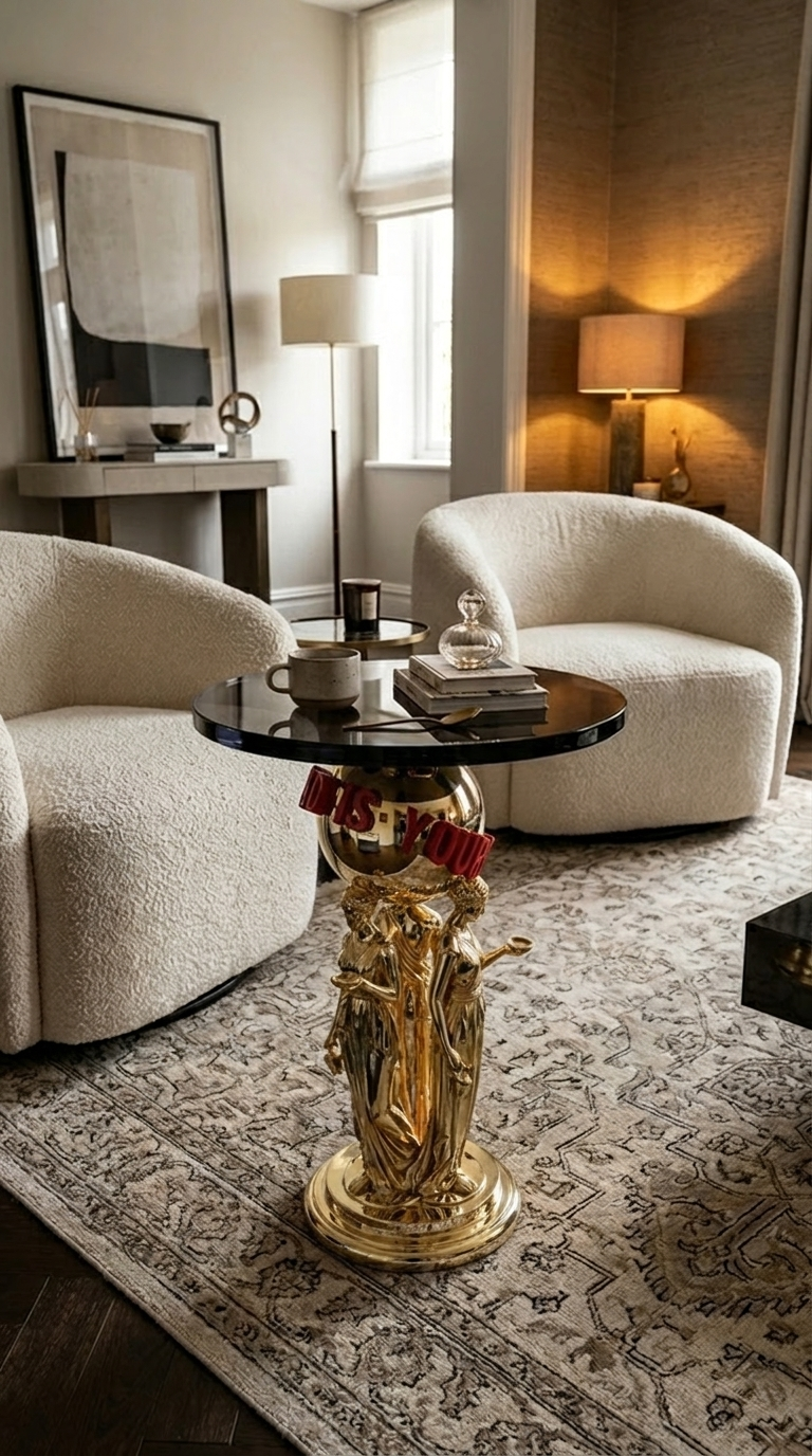 Scarface "The World Is Yours" Table, Tony Montana Inspired Pop Culture Decor Gold Chrome