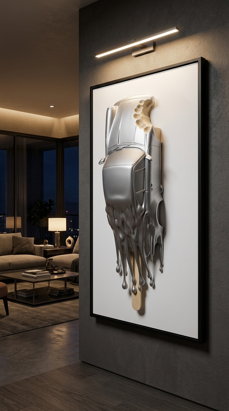 3D Ice Cream Porsche 964 Canvas Art, Pop Art Car Decor, Modern Wall Statement