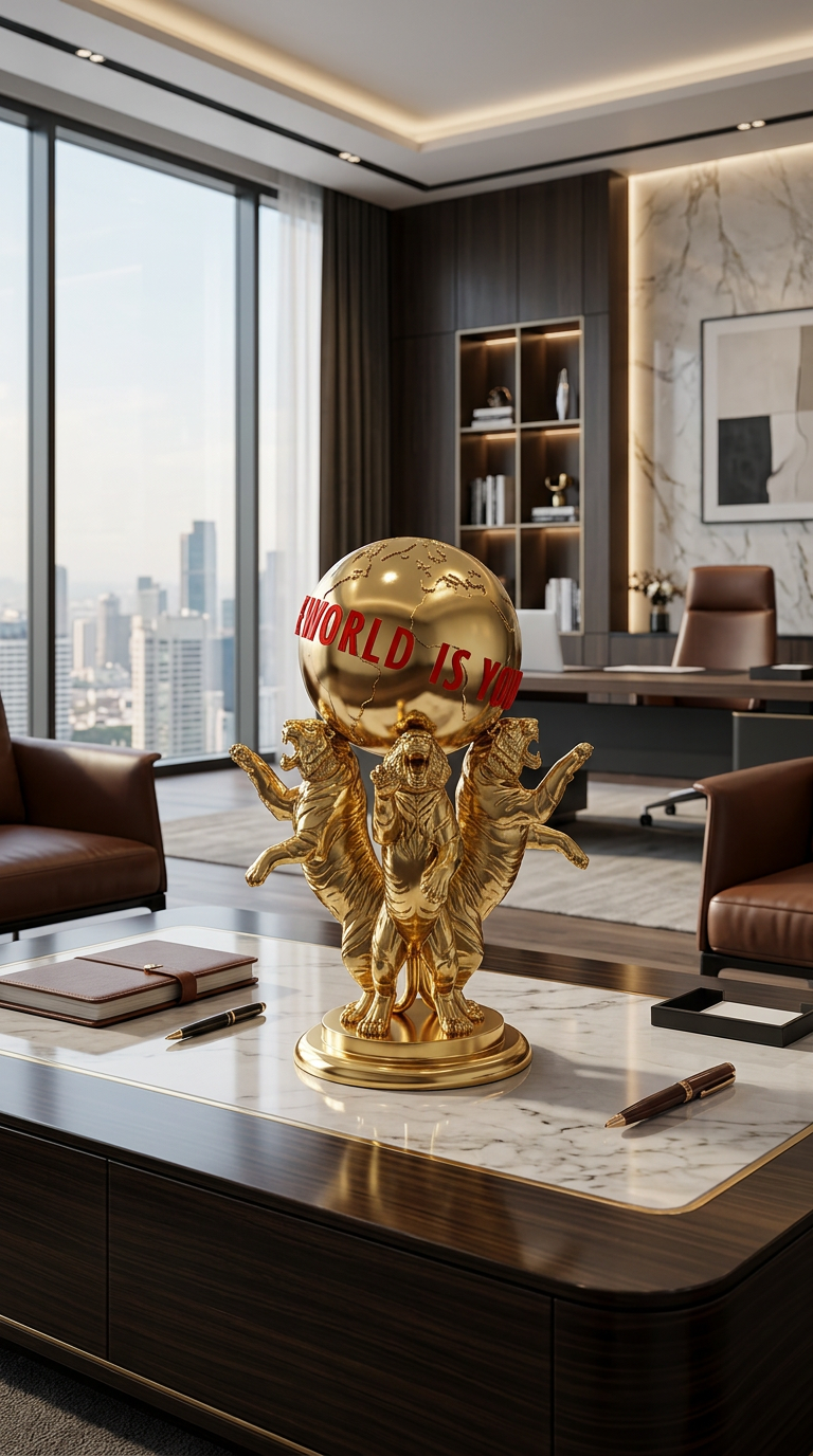 Scarface The World Is Yours Statue, Tony Montana Tiger Figure, Movie Decor Gold Chrome